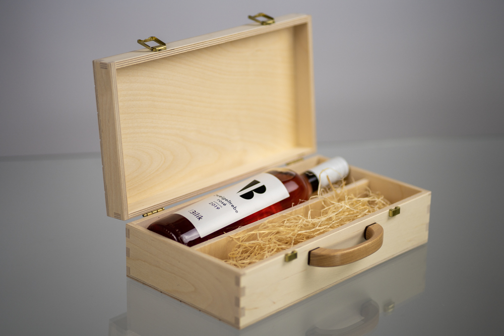 Kufr na 2 láhve s dřevěným madlem